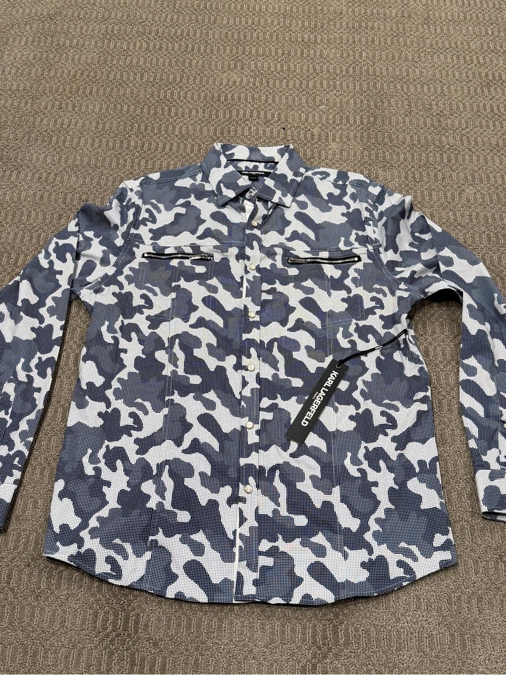 Karl Lagerfeld Men's Blue & White Camouflage Shirt Jacket